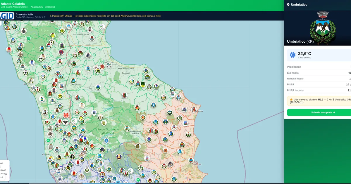 Screenshot della mappa di Atlante Calabria