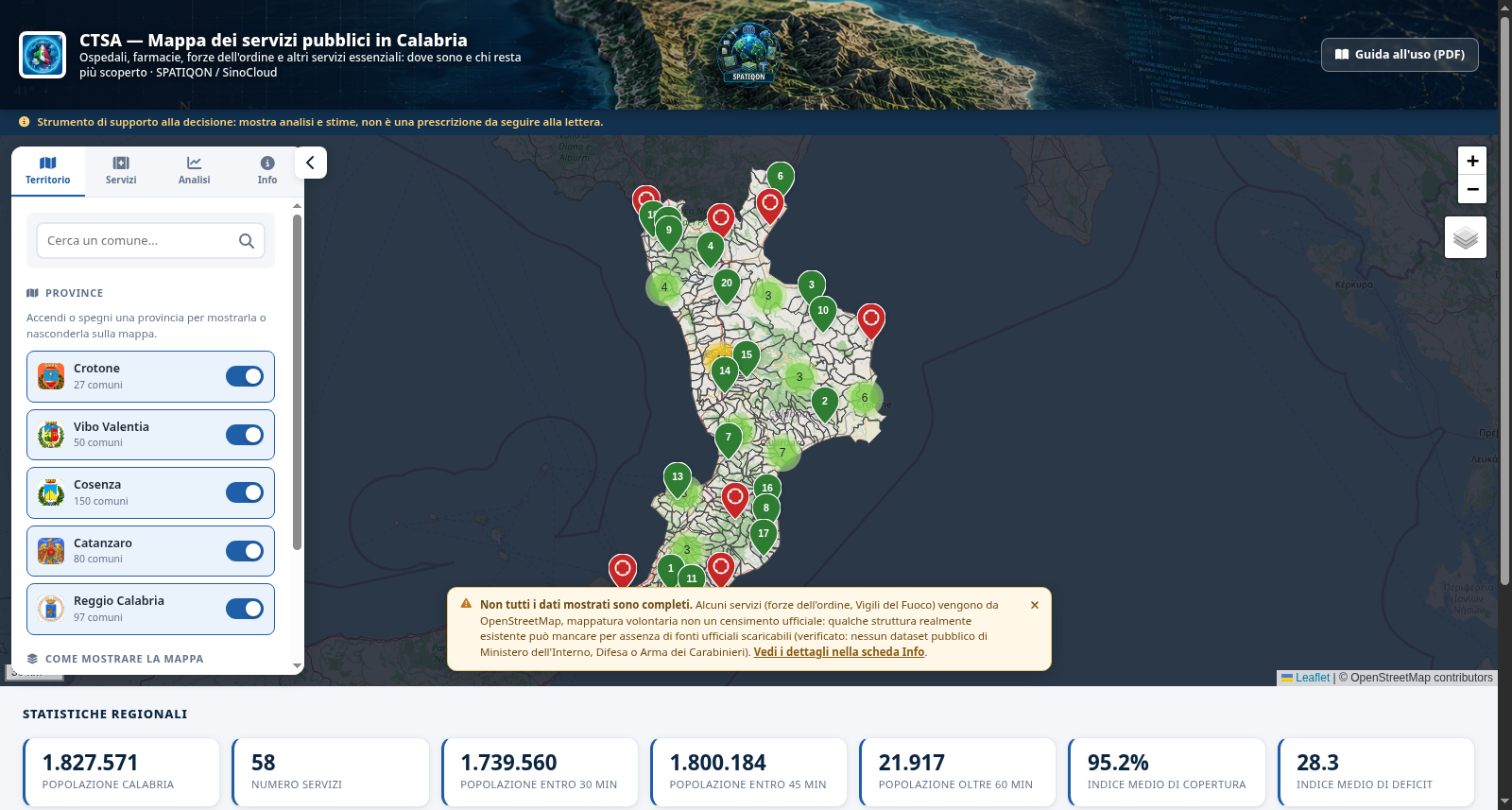 CTSA — Mappa dei servizi pubblici in Calabria