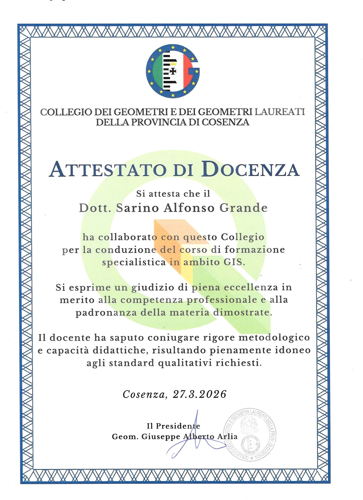 Attestato Corso GIS